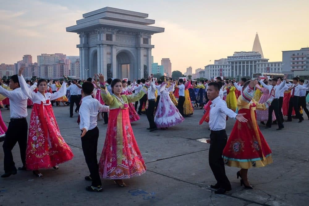 Mass dance during Victory Day celebrations during a tour of North Korea