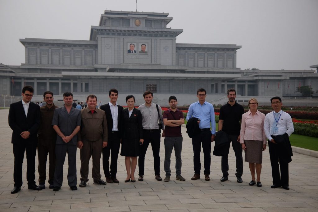 Tourists at the Kumsusan palace on a tour of North Korea
