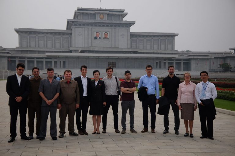 Tourists at the Kumsusan palace on a tour of North Korea