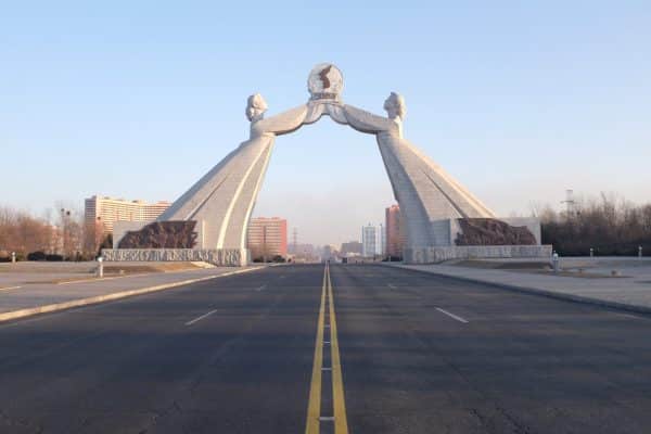 Monument along reunification highway, Pyongyang North Korea