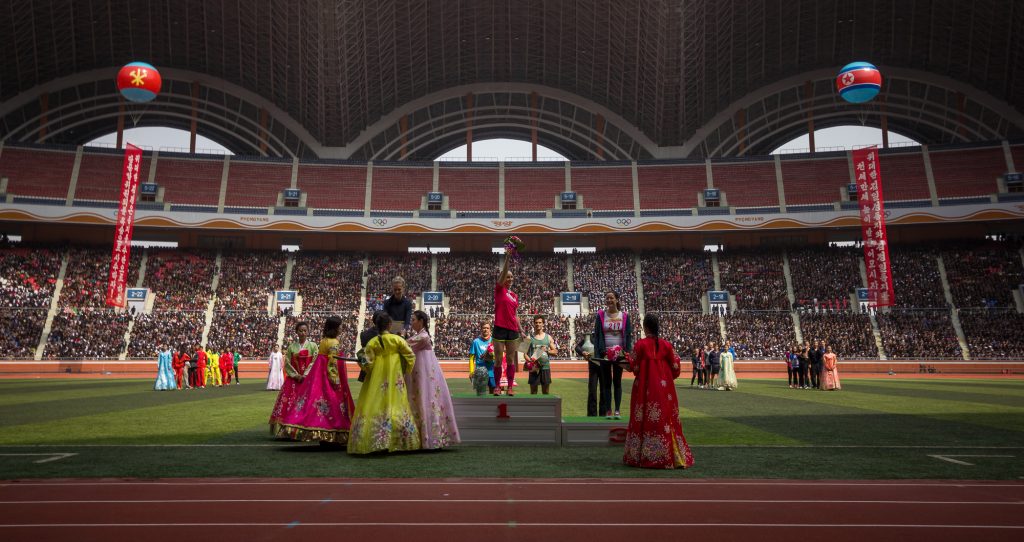 Prize giving at the Pyongyang Marathon Tour, North Korea