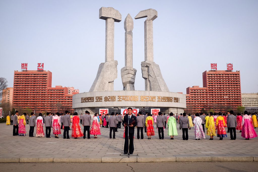 Mass dance during birthday celebrations on a tour of Pyongyang North Korea