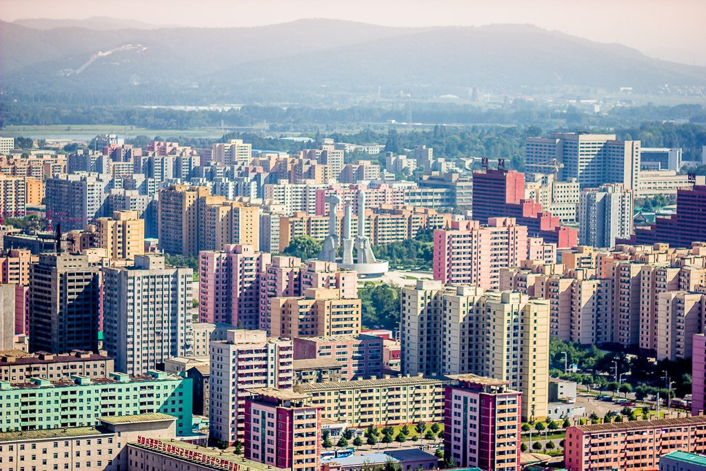 Pyongyang's pastal skyline seen from the Juche tower
