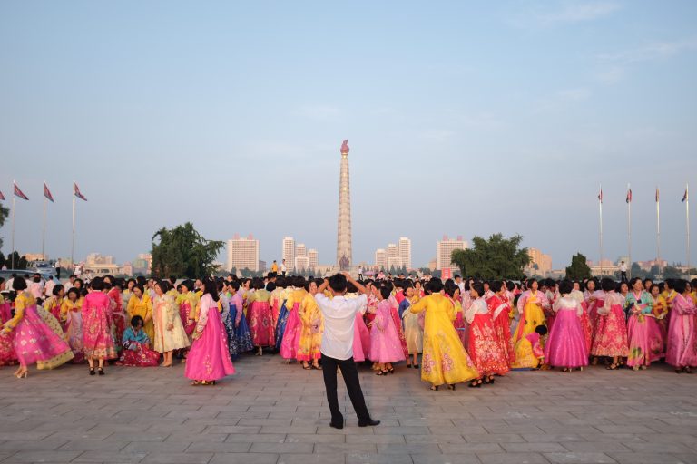 Juche tower seen from Kim Il Sung Square, Pyongyang, North Korea.