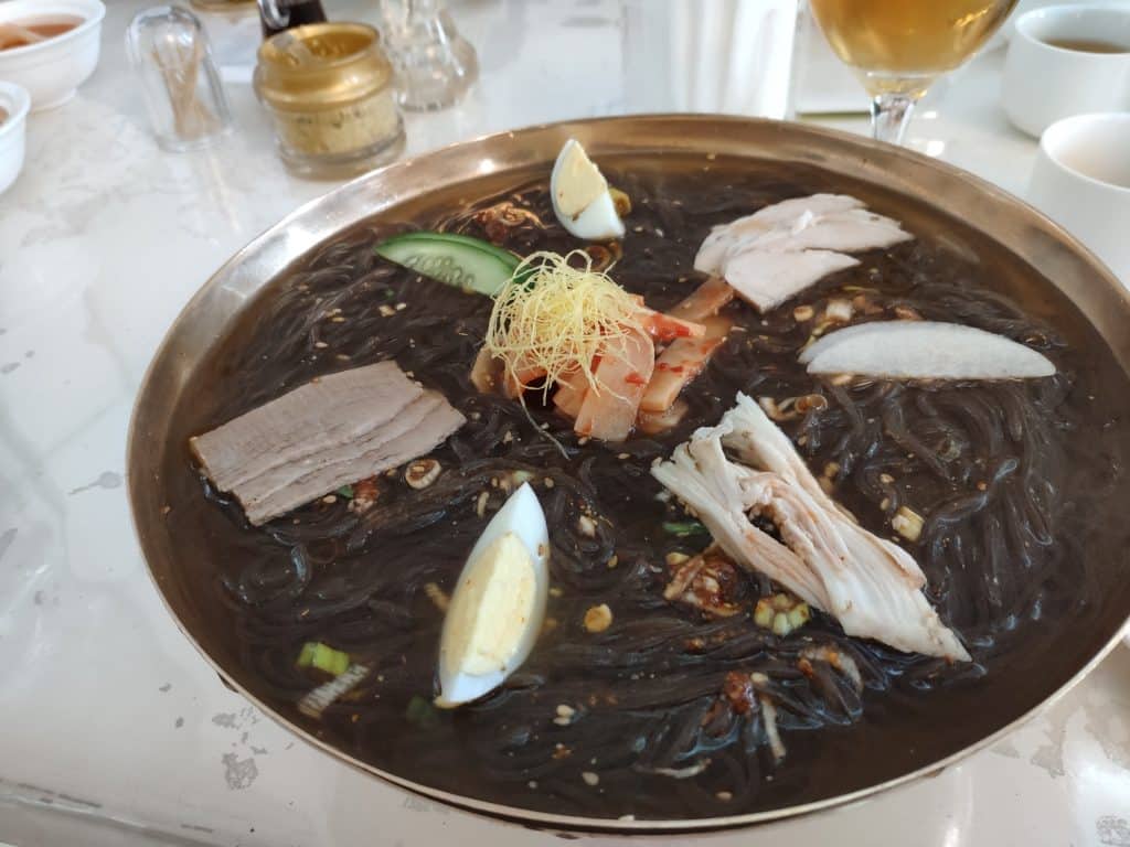 Pyongyang cold noodles served on a north korean tour