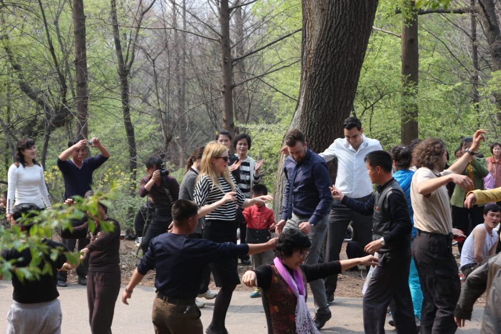 Dancing in Moran hill, Pyongyang on the day of the sun