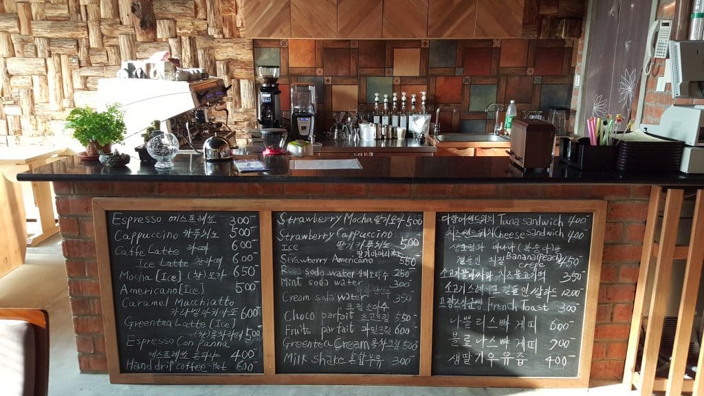 Menu showing the prices of coffee in North korea