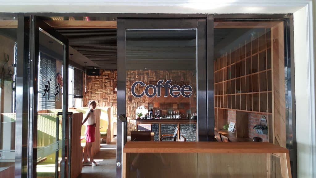 Kumrung cafe shop entrance in Pyongyang North Korea