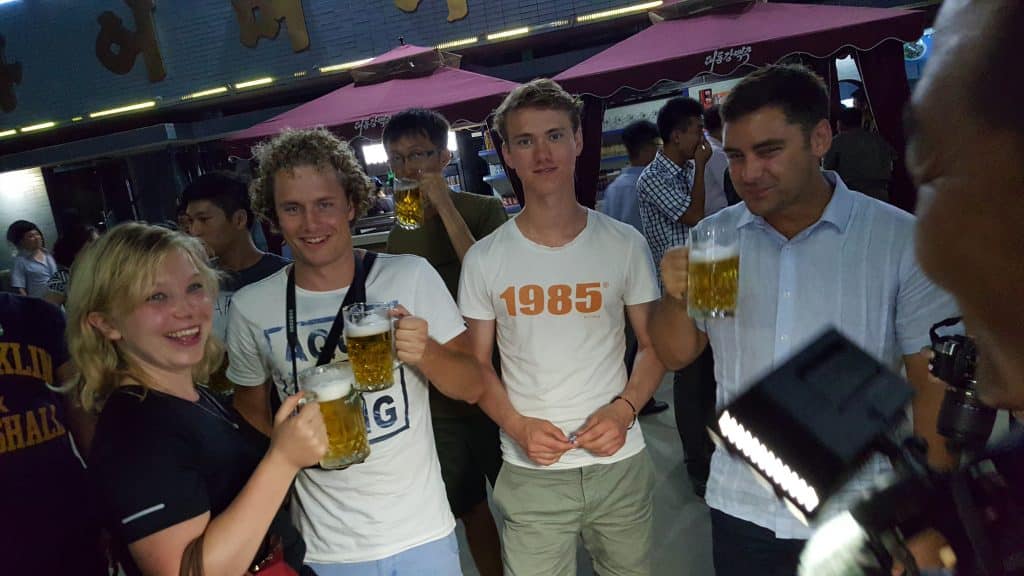 Tourists at the Pyongyang beer festival in 2016