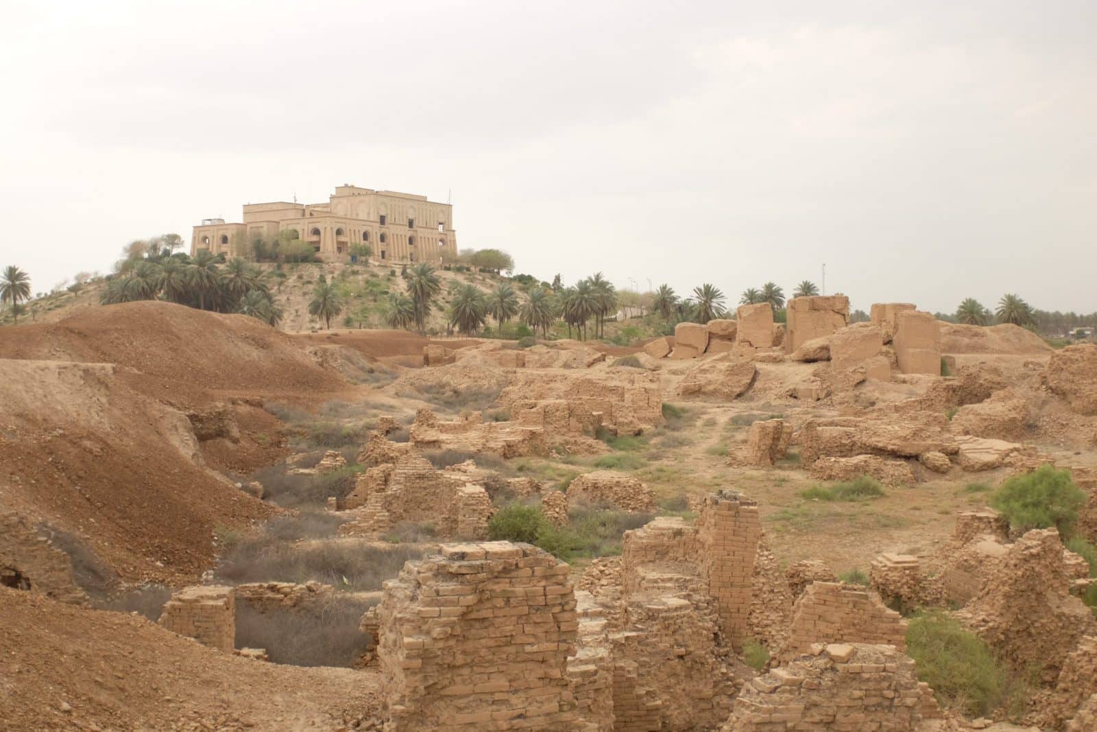 Looking up at the Saddam Hussein Palace in Babylon, Iraq