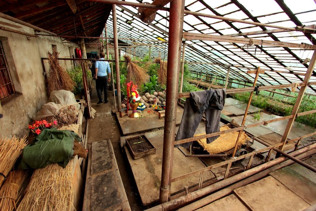 Inside a greenhouse while inspecting agriculture in North Korea