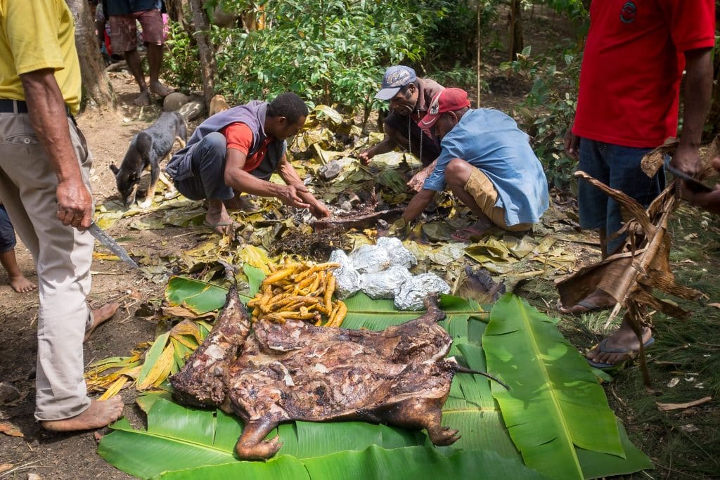 Cooked Pig Mumu in Papua New Guinea