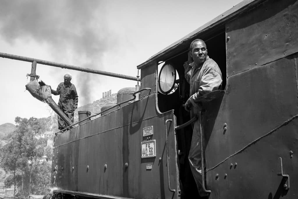 Engineers on the Eritrean steam train
