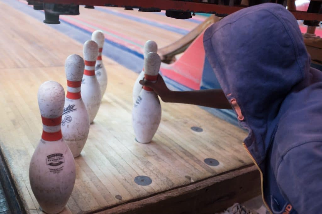 Kids replacing bowling pins in Asmara, Eritrea