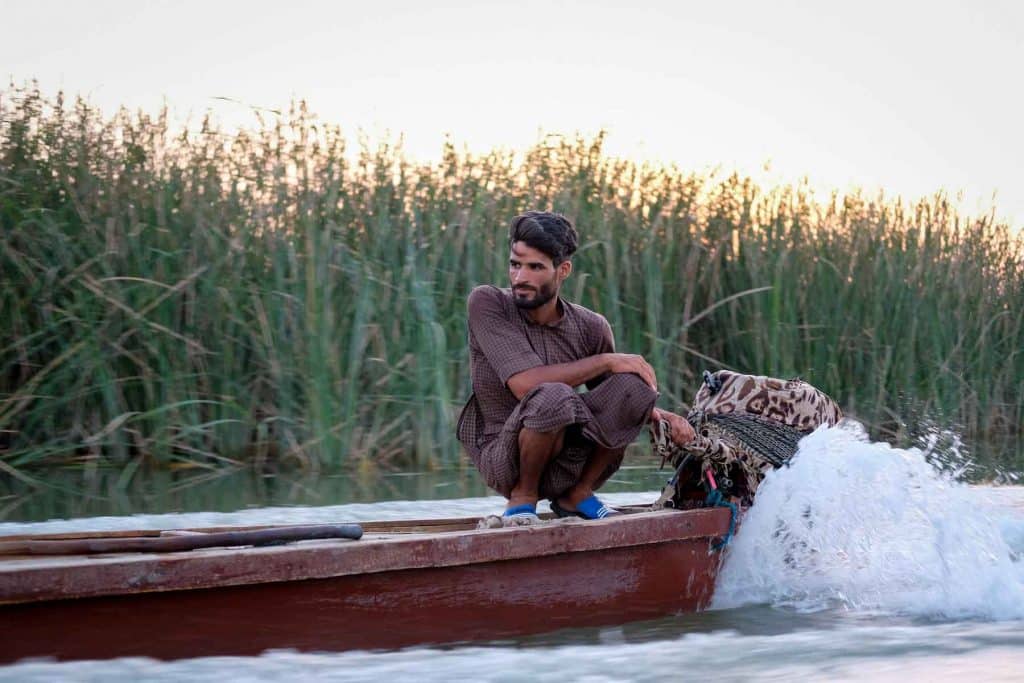 boat driver in Iraq's marshes